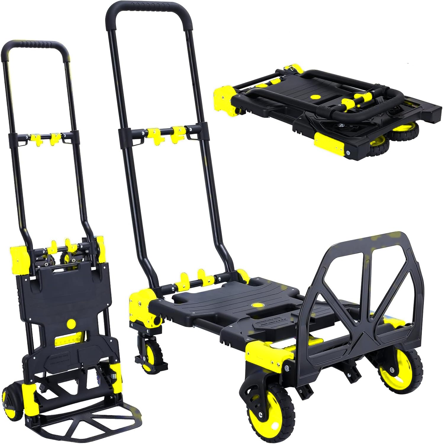 2 in 1 Folding Hand Truck, 330lbs Aluminum Portable Dolly Cart, Yellow