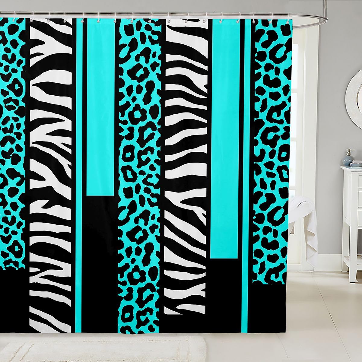 Rideau de douche imprimé zèbre anti-éclaboussures 180x210cm pour salle de bain