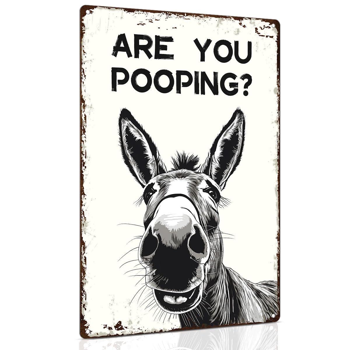 ALKB Funny Donkey Are You Pooping Metal Signs Vintage Farmhouse Bathroom Wall Decor Donkey Lovers Gift 8 x 12 Inch