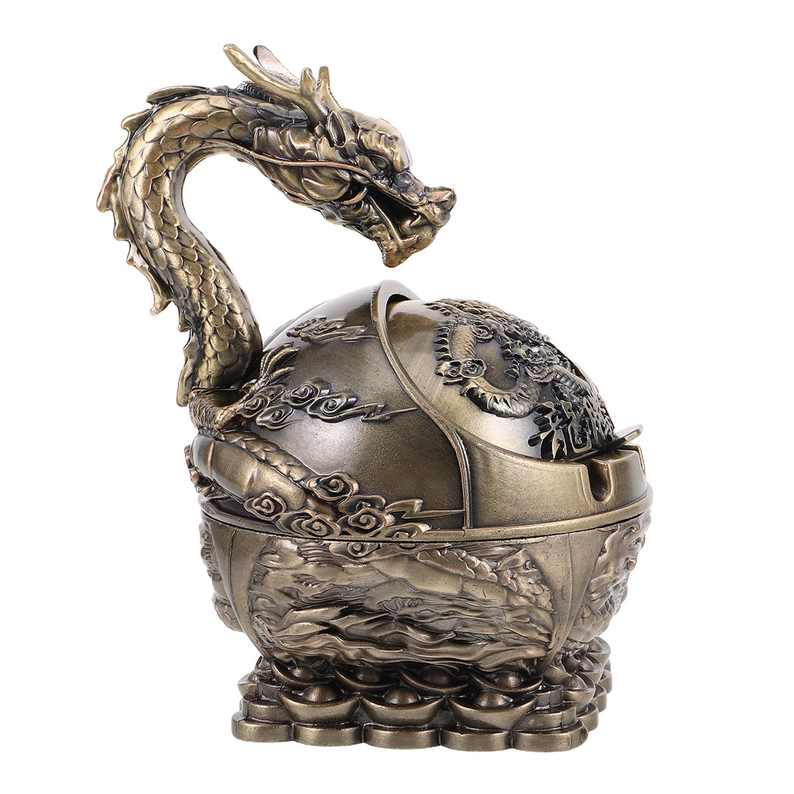 Cendrier dragon sculpté main en métal vintage pour un bureau raffiné