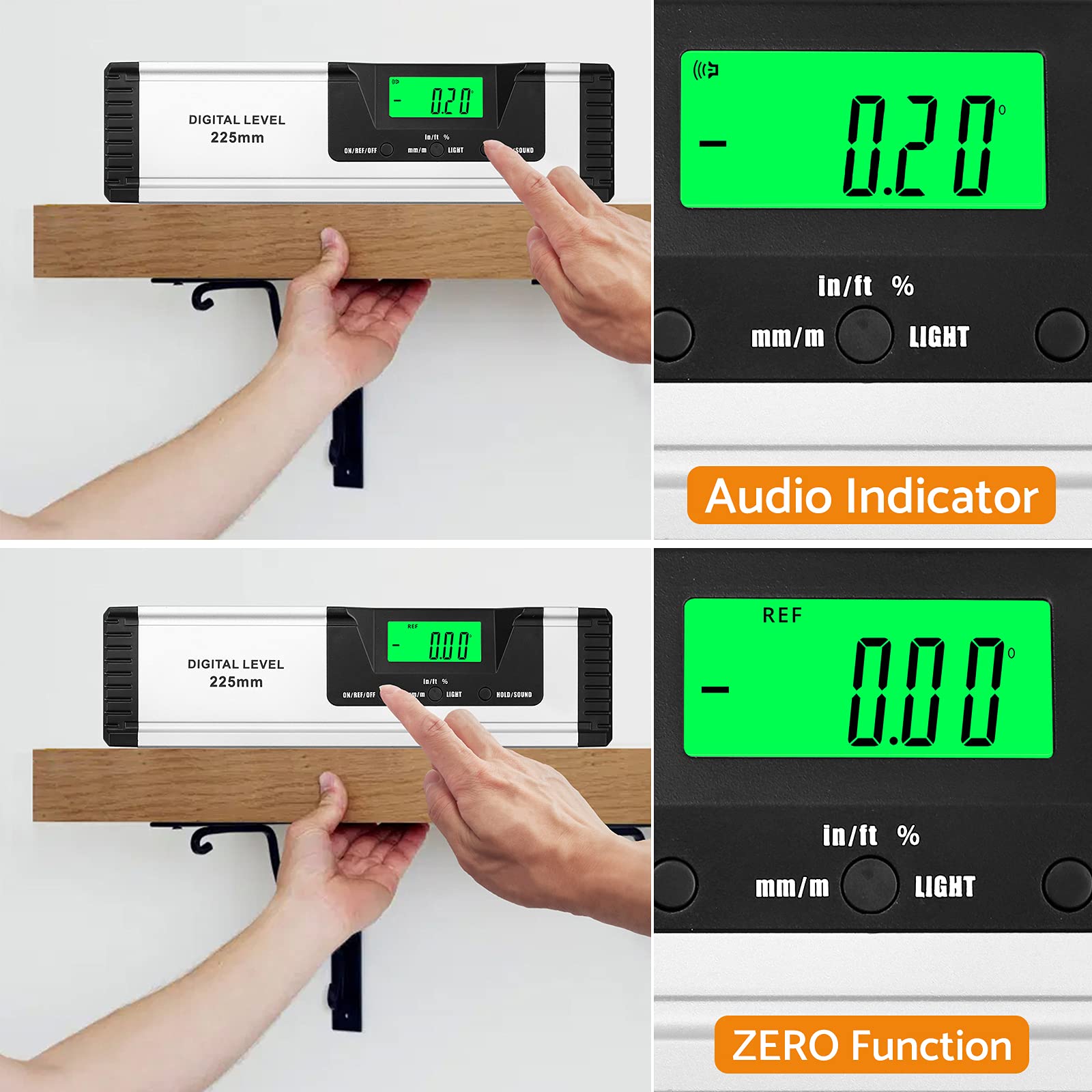 Neoteck Wasserwaage Digitaler LCD Wasserwaage Magnetisch 225mm Aluminium Winkelmesser mit LCD-Display, Audioanzeige, 4 Einstellmodi Neigungsmesser