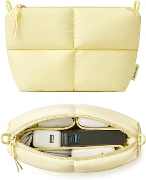 Comfyable Puffy Electronics Organizer Travel Case, Cute Tech Pouch for Women Men, Cable Storage Bag for Charger, Phone, Power Bank, Cord, Compact Tech Accessories Pouch, Butter Yellow