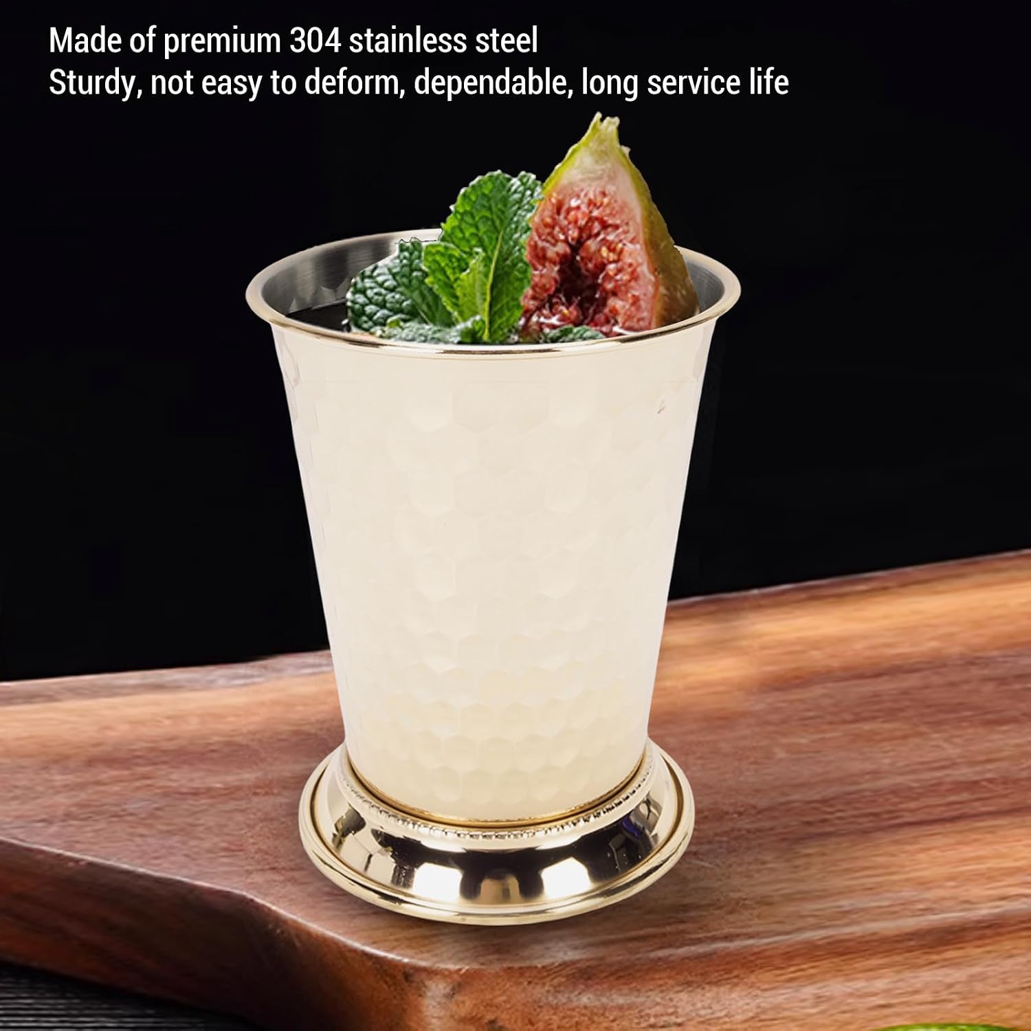 Agatige Mint Julep Cups, 400ml Hammered 304 Stainless Steel Silver Cocktail Cup Bar Accessories for Beer Juice Beverage Party Bar Home Restaurant (Gold)