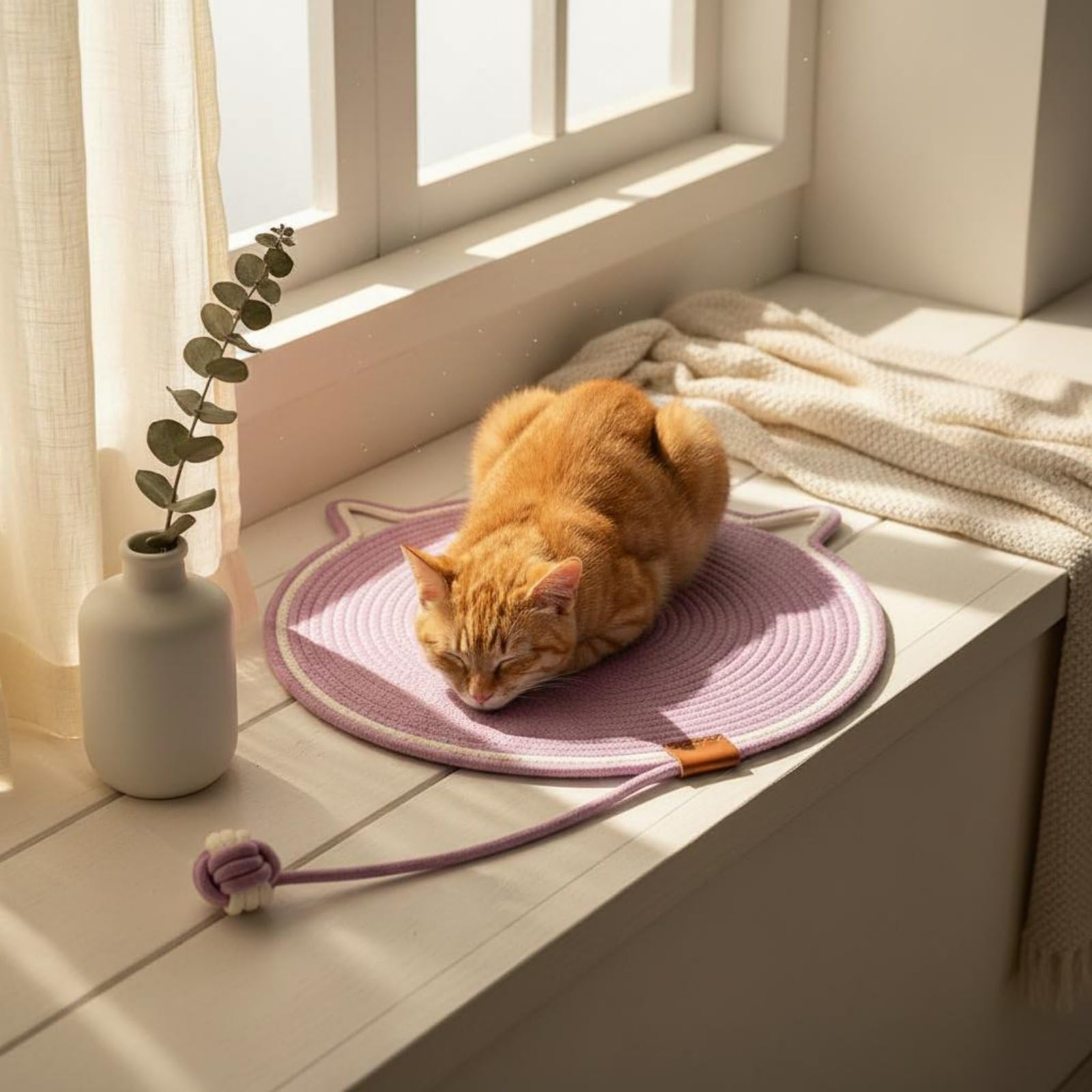 Tappetino Tiragraffi per Gatti Tappeto Tiragraffi Cuscino Stuoia per Mici con Corda Intrecciata Traspirante Riposo E Gioco Facile da Pulire Adatto per, Pink, 60CM