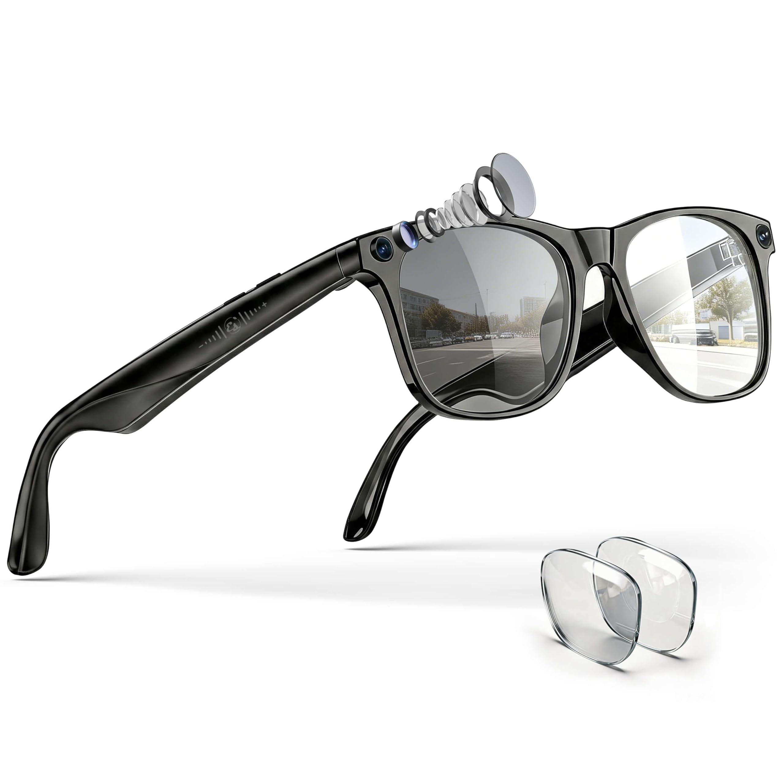 Photo 1 of EarlySincere AI Smart Glasses with 4K Camera & ChatGPT, Photochromic Transition Lenses + Extra Blue Light, Real-time Translator & Meeting Minutes, Voice Control Smart Wearable