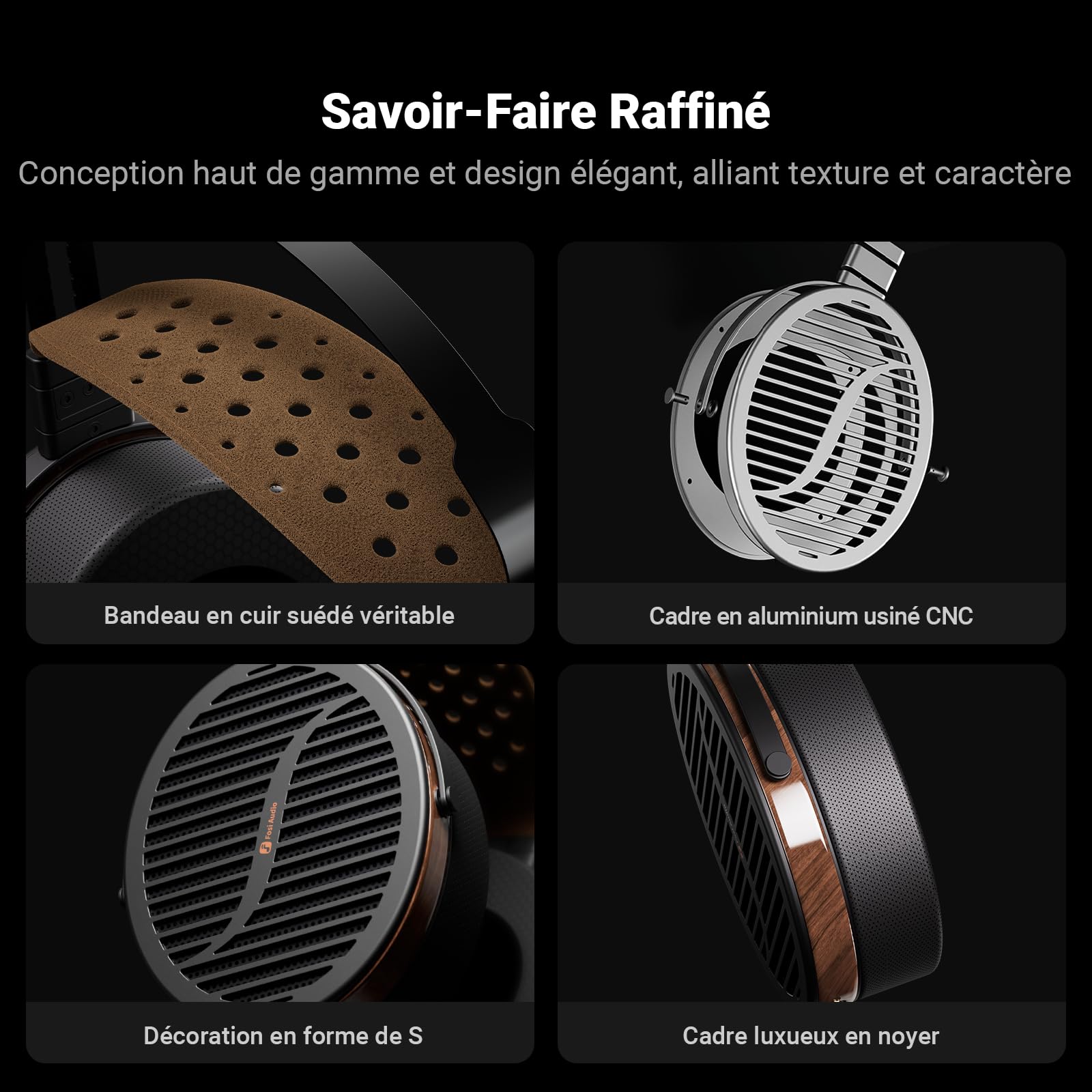 Fosi Audio i5 Casque Magnétique Planaire Ouvert avec Diaphragme Ultra-Large de 97 mm, Métal CNC et Bois de Noyer, Casque de Studio Filaire Audiophile pour Appareils Multi-Sources