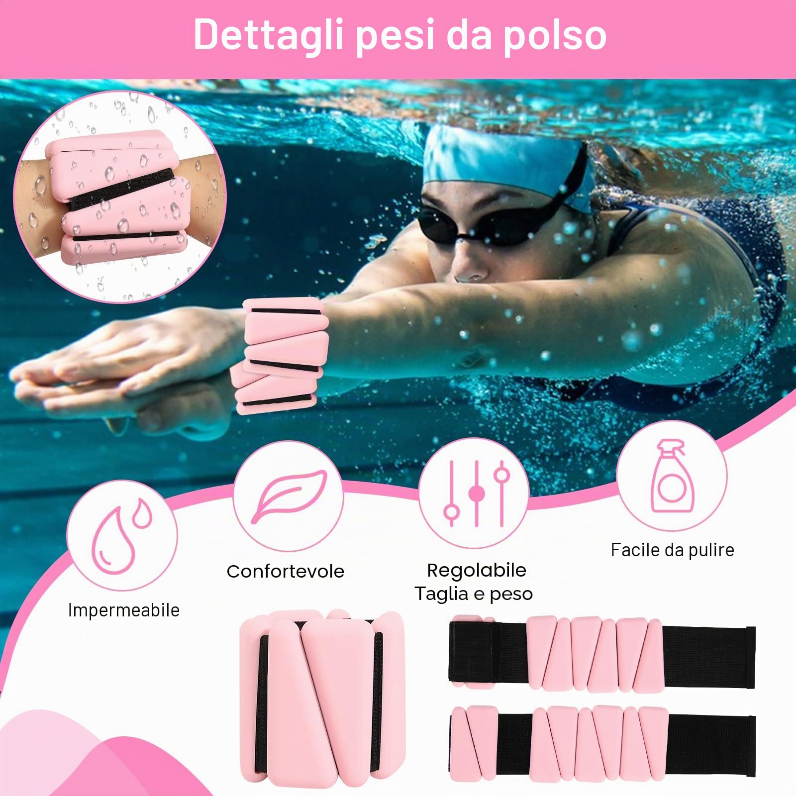 Set di 2 pesi per polsi e caviglie, per gambe e braccia (1 lb/1 pezzo), per pilates, yoga, cardio rosa