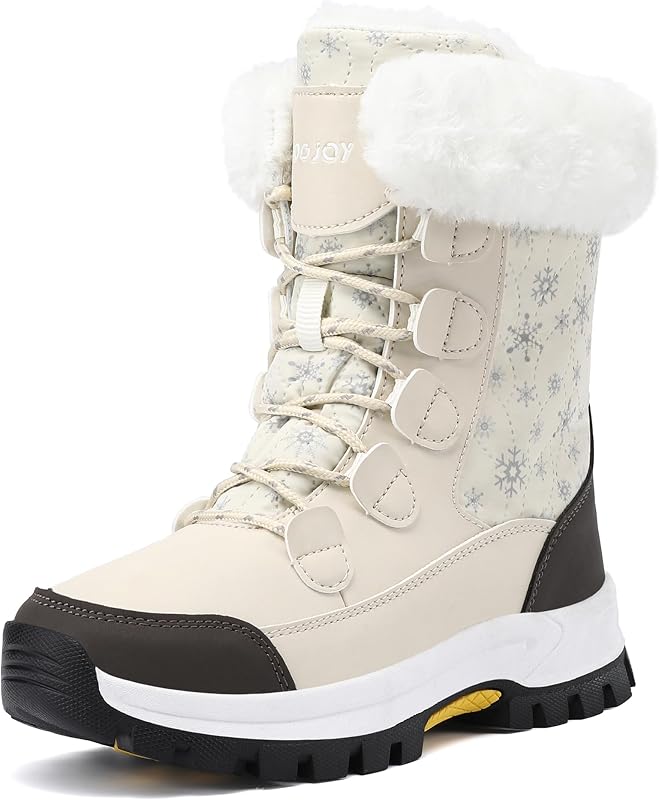 Botas de nieve de invierno impermeables para mujer COOJOY Zapatos cálidos Botines de senderismo ligeros peludos de media pantorrilla