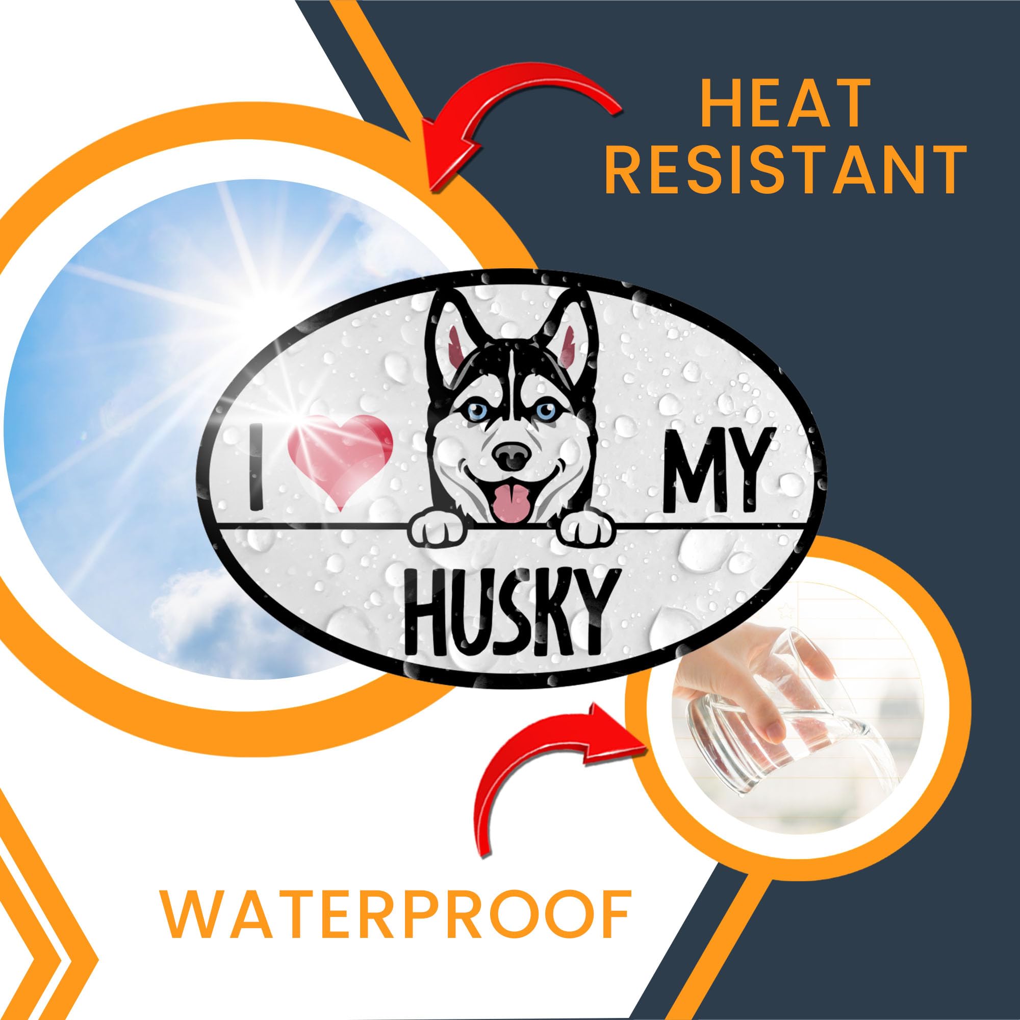 Magnet Me Up 'I Love My Husky' Car Magnet - 4x6 Inch Peeking Dog Decal, Waterproof Vinyl, Made In USA