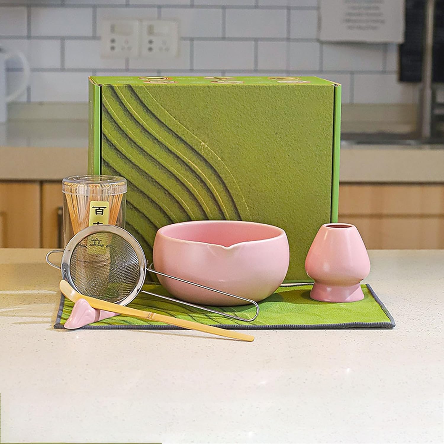 Matcha Whisk Set, Matcha Whisk, Traditional Scoop (Chashaku), Tea Spoon, Whisk Holder, 1 Tea Bowl, 1 Tea Siev For Matcha Maker(B)