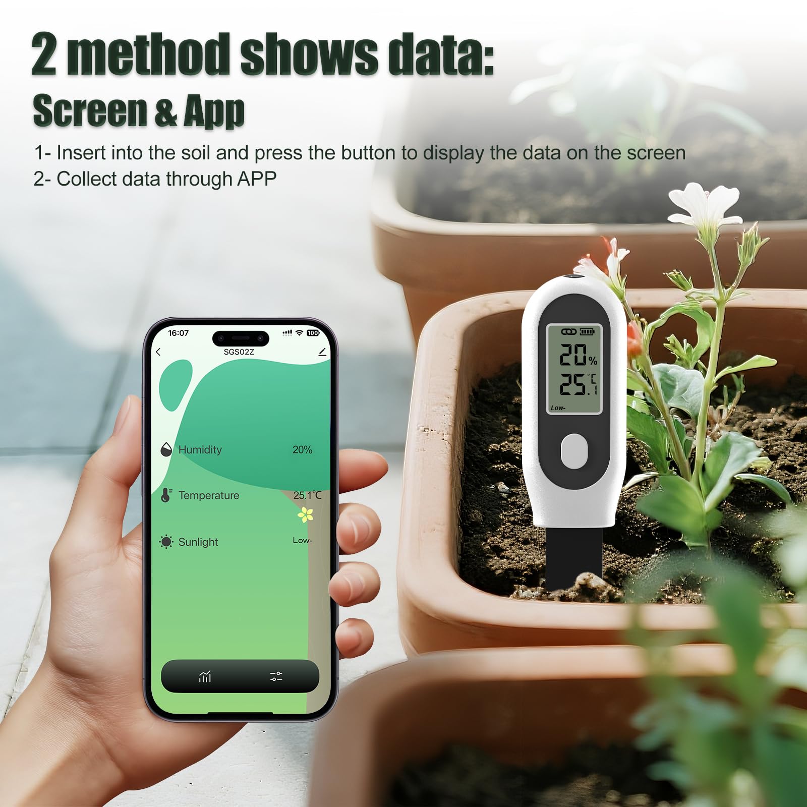 GIEX Zigbee - Sensor de humedad 3 en 1 para jardín con medición de temperatura y luz, compatible con Tuya Smart App & Home Assistant