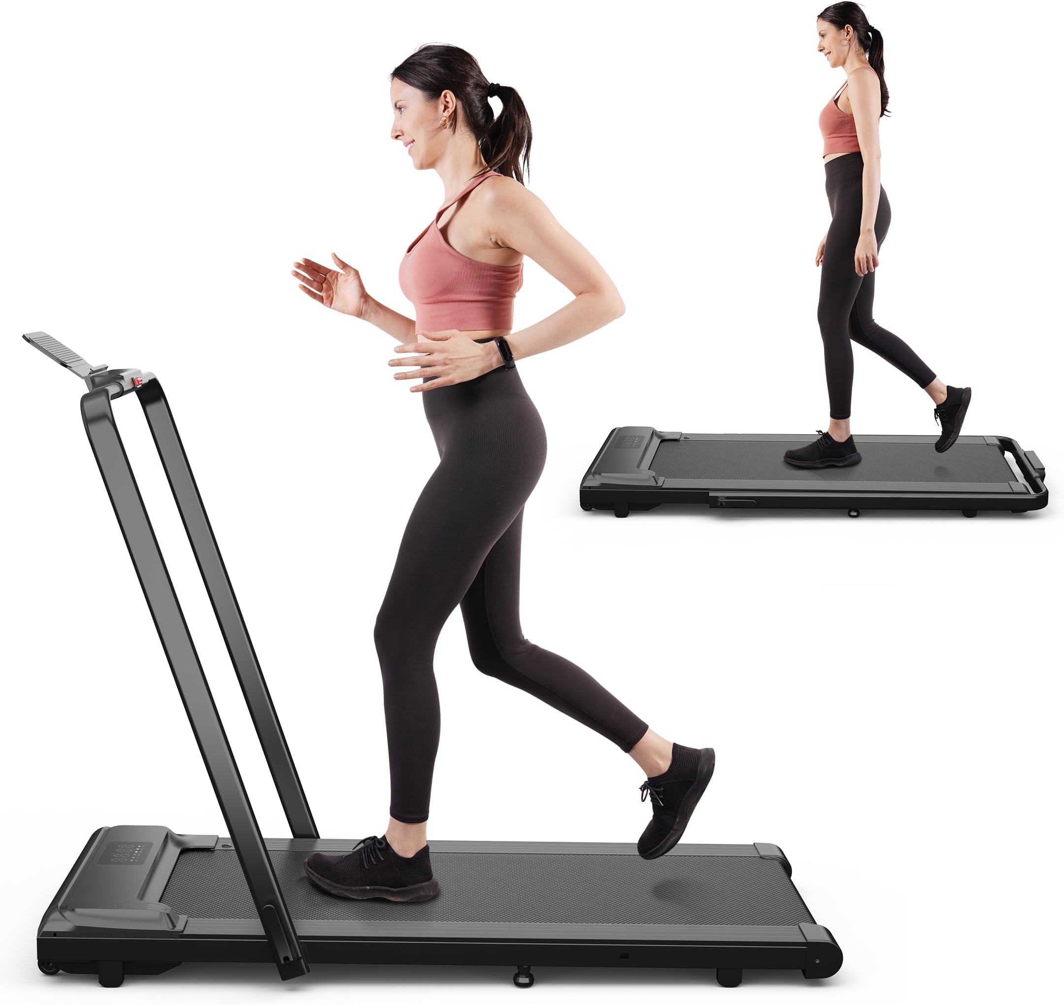 2 in 1 Under Desk Treadmill, 3.0HP Folding Treadmill with 300 LBS for Home, Portable Compact Walking Pad with 12 Programs (Black)