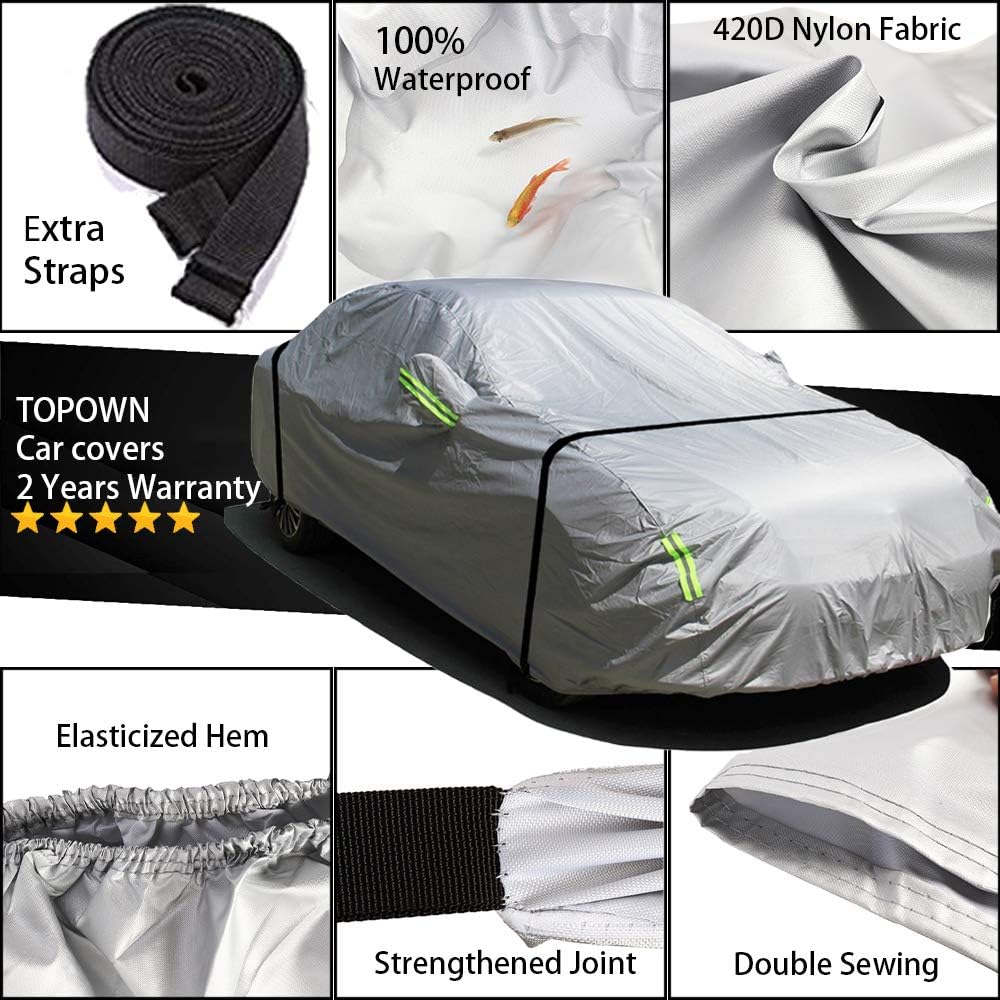 Buy Topown Car Cover Full Sedan Cover Waterproof Rain Snow Resistant Car Cover All Weather Protection Sedan Cover Scratch Resistant Outdoor With Reflective Strips Mirror Pocket 470 180 150cm Online In Taiwan B07wtw2jyb
