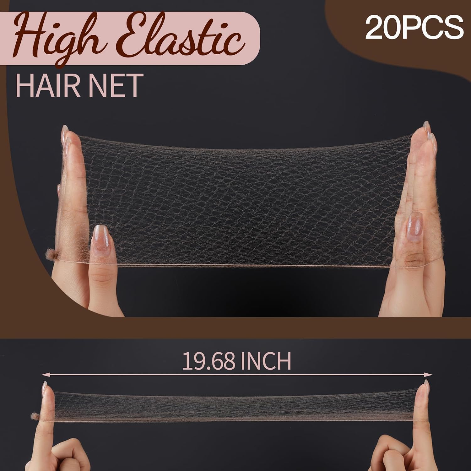 Fandamei Hair Accessories Set: 20PCS Mesh Hair Nets Invisible and 40PCS U Shaped Hair Pins for Women, Girls, Ballet Bun Maker & Dance (Hair Nets- 20 inch(50cm), Hair Pins- 2.4 inch(6cm)),Tan Brown image 3