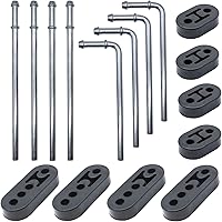 Ganluuree 16PCS Heavy Duty Rubber Exhaust Hanger Rod Kit - 3/8" Zinc-Coated Steel 90° 7.6" & Straight 10" Rods + Insulator Mounts, Universal Muffler Hangers