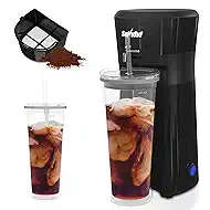 SUNVIVI 20 Oz Iced Coffee Maker for Ground Coffee, Cold Brew Tea Maker with Reusable Coffee Filter and Insulated Pitcher, Single Serve Machine for Home, Strength Control for Flavor, Black