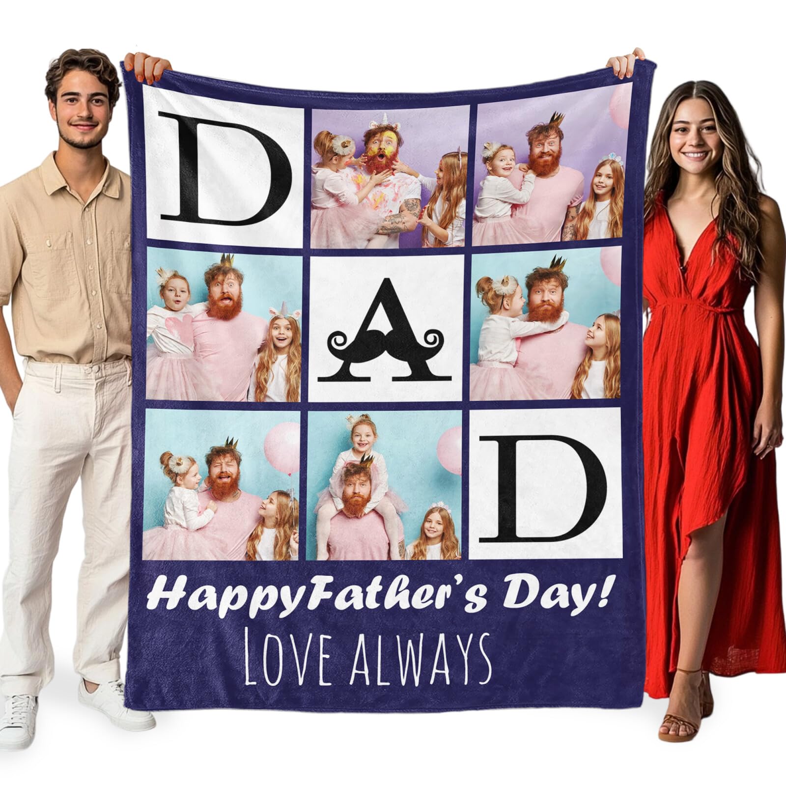 Custom Fathers Day Blanket from Daughter Son, Dad Gifts Customized Blanket with Photos, Personalized Pictures Christmas Papa Birthday Gifts