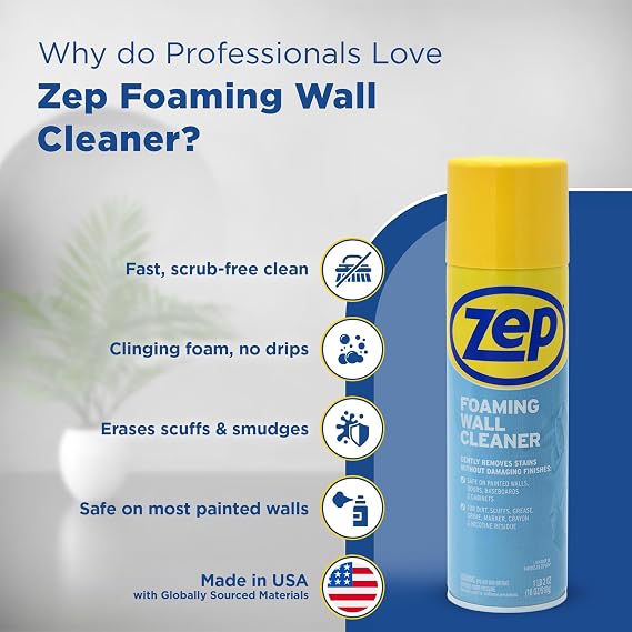 Zep ZUFWC18 Foaming Wall Cleaner, 18 oz, Clear | Removes Stains Without Damaging Finishes