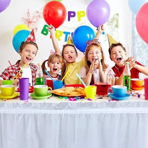 Miniatura 4 de Tegeme 8 faldas de mesa de plástico de 29 pulgadas x 14 pies para mesas rectangulares, faldas de mesa desechables con volantes con tira adhesiva