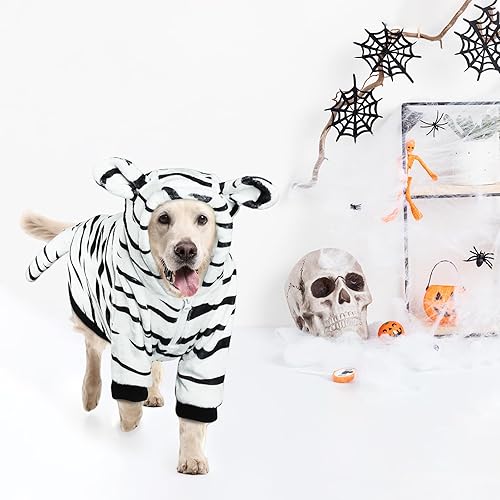Miniatura 8 de HOTUMN Disfraz de tigre para perro grande, disfraz de cosplay de Halloween, ropa cálida y linda, de terciopelo cristalino con capucha para perros