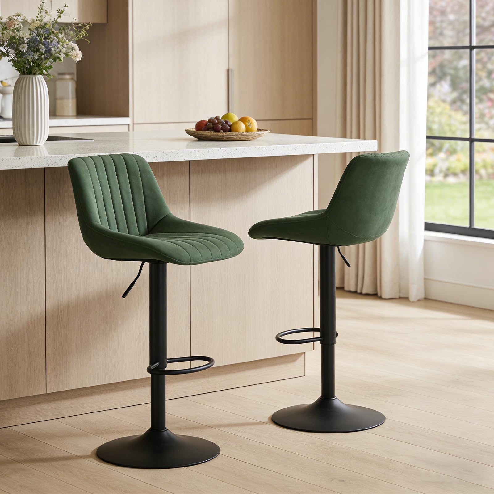 Chummaven Swivel Bar Stools Set of 2, Modern Counter Height Bar Stools with Back Adjustable Bar Stool 21.7''-31'', Armless Counter Stool with PU