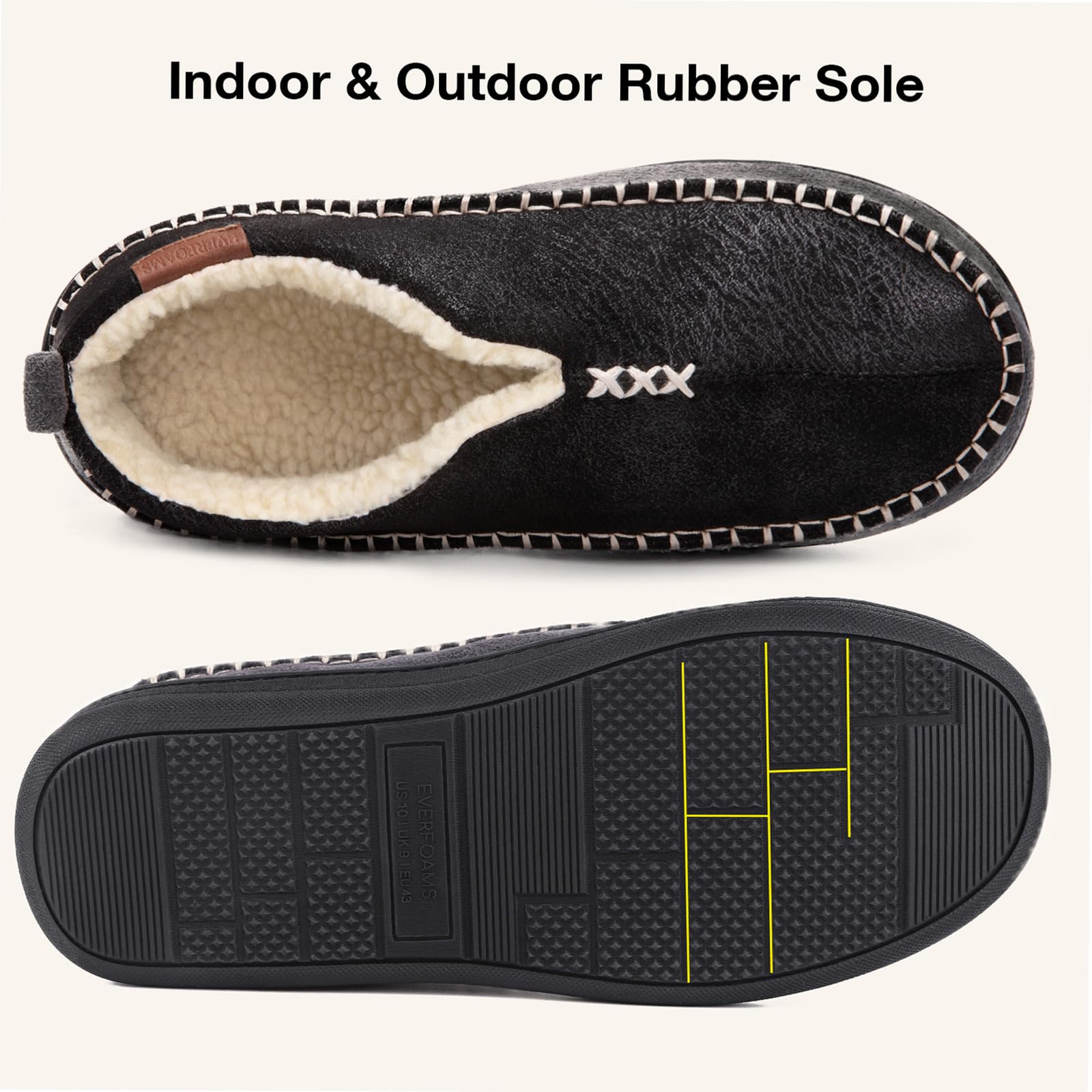 EverFoams - Pantofole Mocassino in Micro Suede Memory Foam con Fodera in Sherpa Fuzzy e Suola Antiscivolo per Uomo