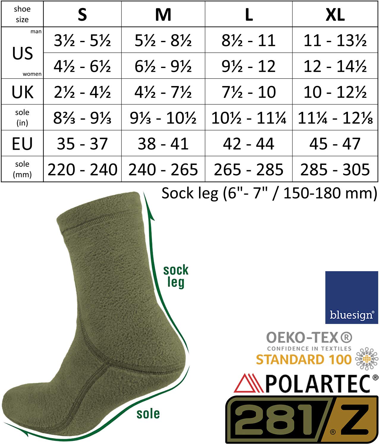281Z Calcetines militares cálidos de 15 cm para botas, tácticos al aire libre, senderismo, deporte, forro polar, calcetines de invierno Polartec (verde caqui)