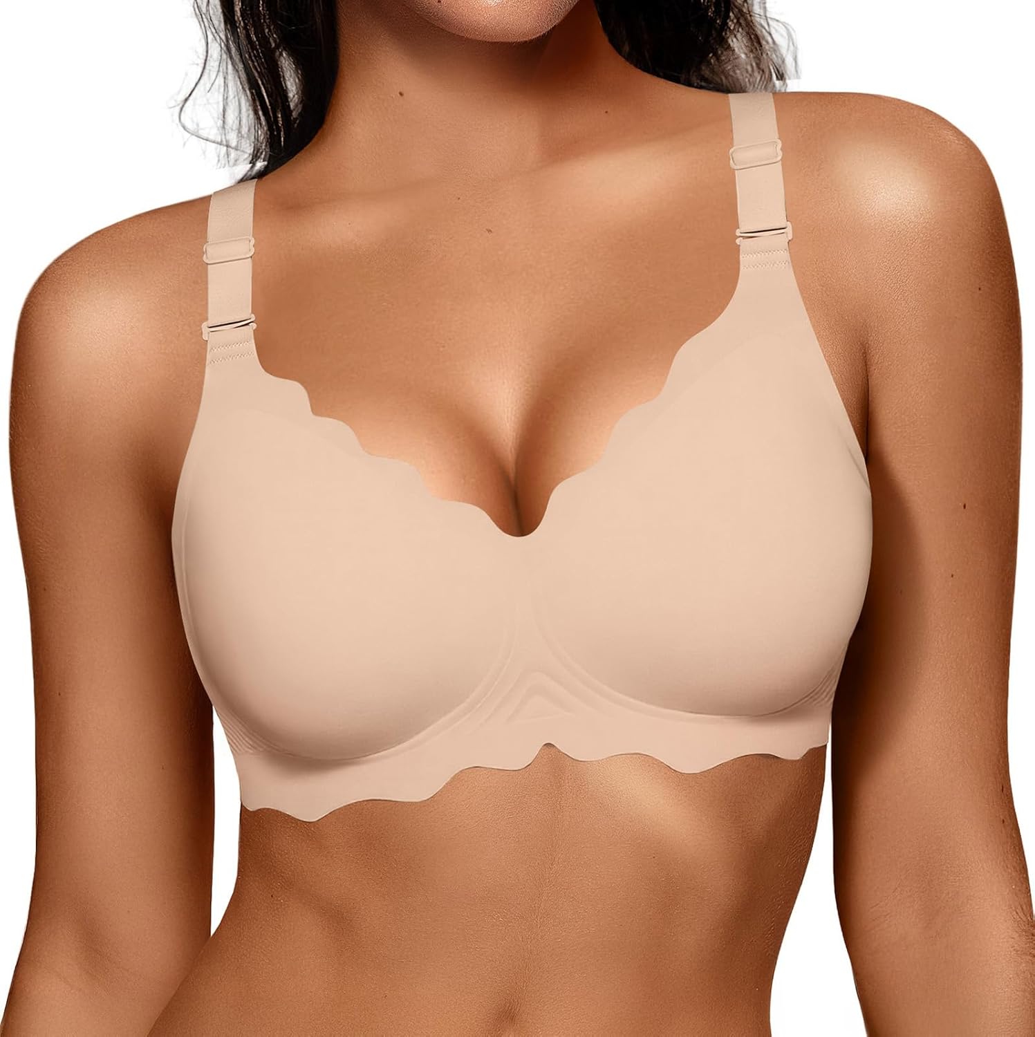 OEAK Women Bras No Underwire Scalloped Push Up Buttery Soft Tshirt Bra Seamless Full Coverage Convertible Everyday Bra