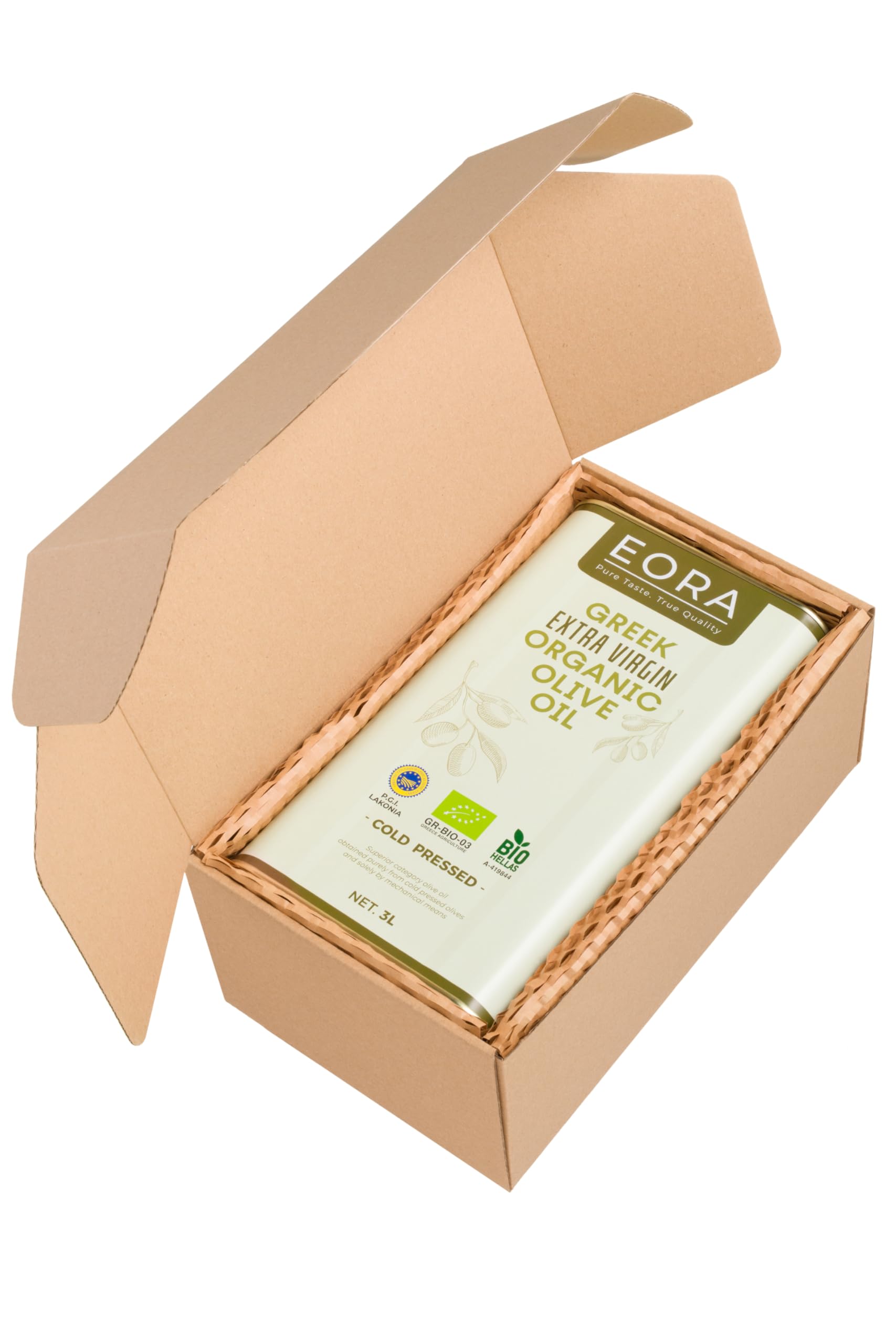 EORA Huile d’Olive Extra Vierge Grecque Bio Premium 3L (Nouvelle Récolte 25/26) – Haute teneur en polyphénols, extraite à froid, très faible acidité ~0,3% – origine unique IGP Lakonie, Grèce