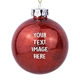 Custom Christmas Ball Ornament, Glitter Red Round Ball Personalized Xmas Holiday Decor with Name Initial Merry for Friends Family Members, 3 Inch, qc2skvtpv6mp