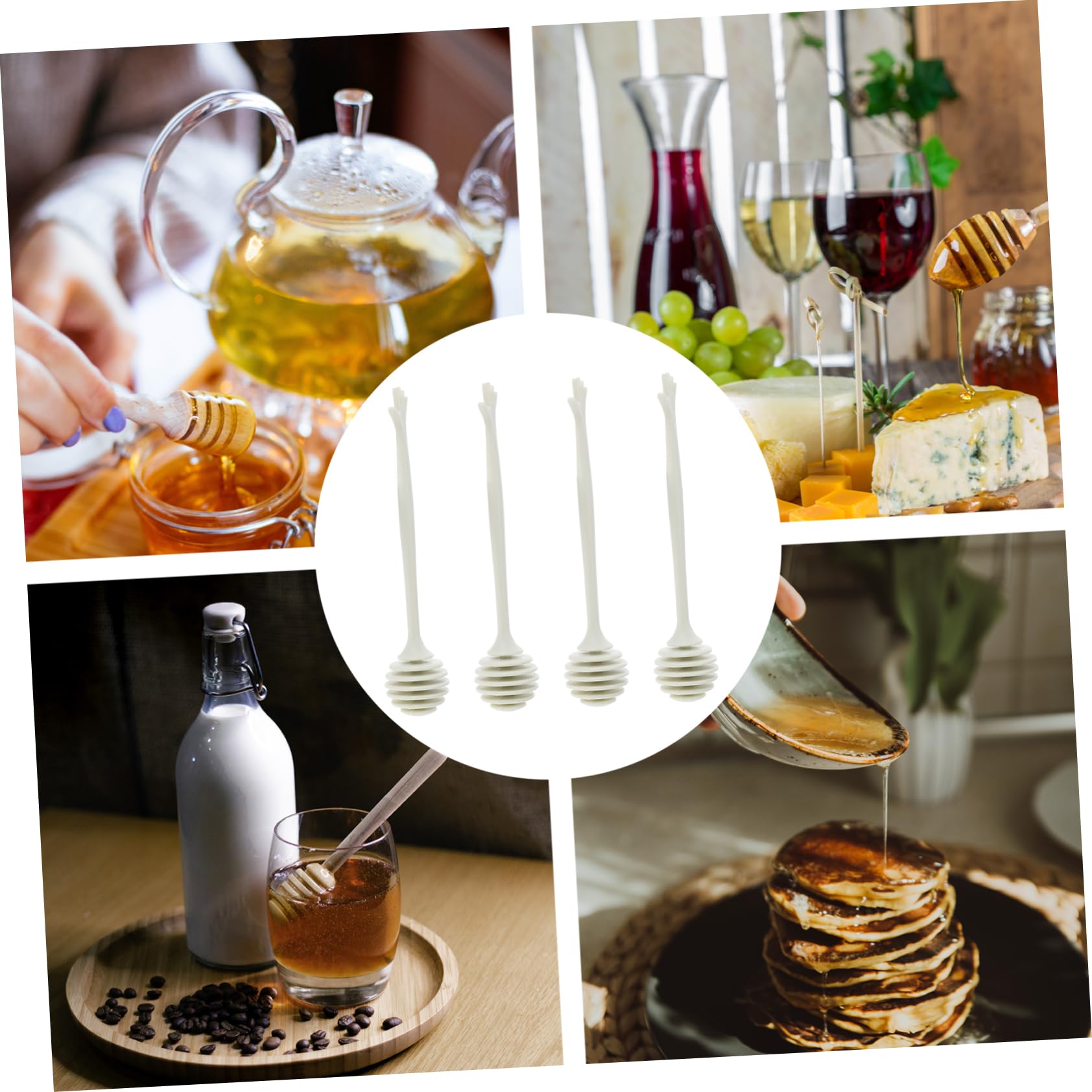 SOLUSTRE 4pcs Honey Dipper Food-grade Honey Stirring Rods for Jam Dispensing Practical Kitchen Tools for Easy Serving for Toast Biscuits