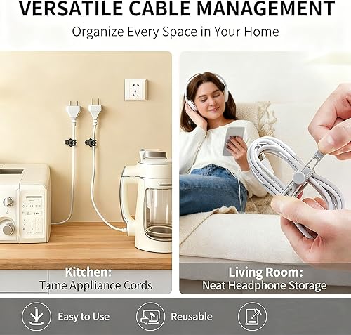 Miniatura 4 de Organizador de cables de silicona, bridas para cables, organizador de cables reutilizable, organizador de cables para agrupar y sujetar cables de