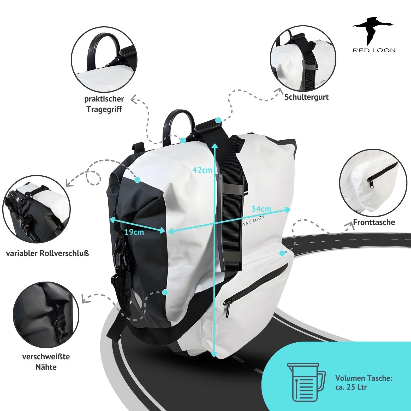 Red Loon - Borsa per bicicletta, colore: Bianco