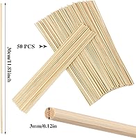 Vista 2 de 50 varillas de clavija, varillas de madera de 1/8 x 12 pulgadas, varillas de bambú natural sin terminar para manualidades y bricolaje