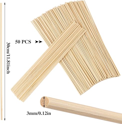 Miniatura 2 de WSICSE 50 varillas de clavija, varillas de madera de 18 x 12 pulgadas, varillas de bambú natural sin terminar para manualidades y bricolaje