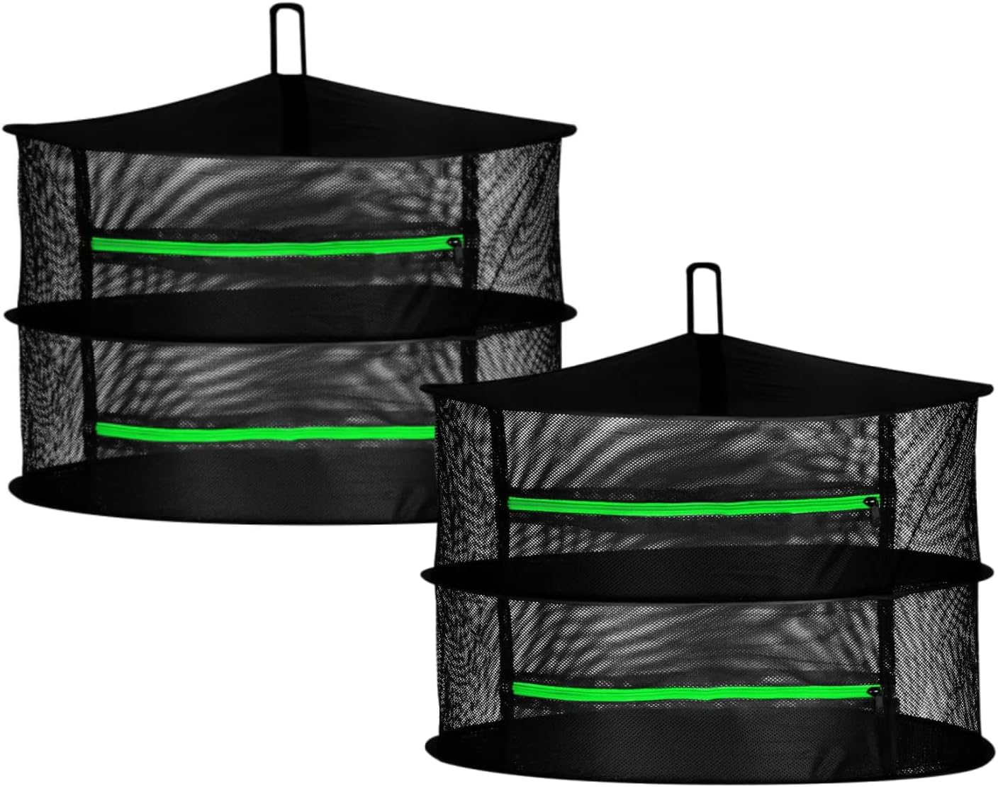 iPower 2ft 6-Layer Drying Rack Breathable Mesh Hanging Dryer with Zippers Foldable Heavy Duty Ring for Garden Plant, Free Storage Bag and Hook Included, 2 Pack, Black