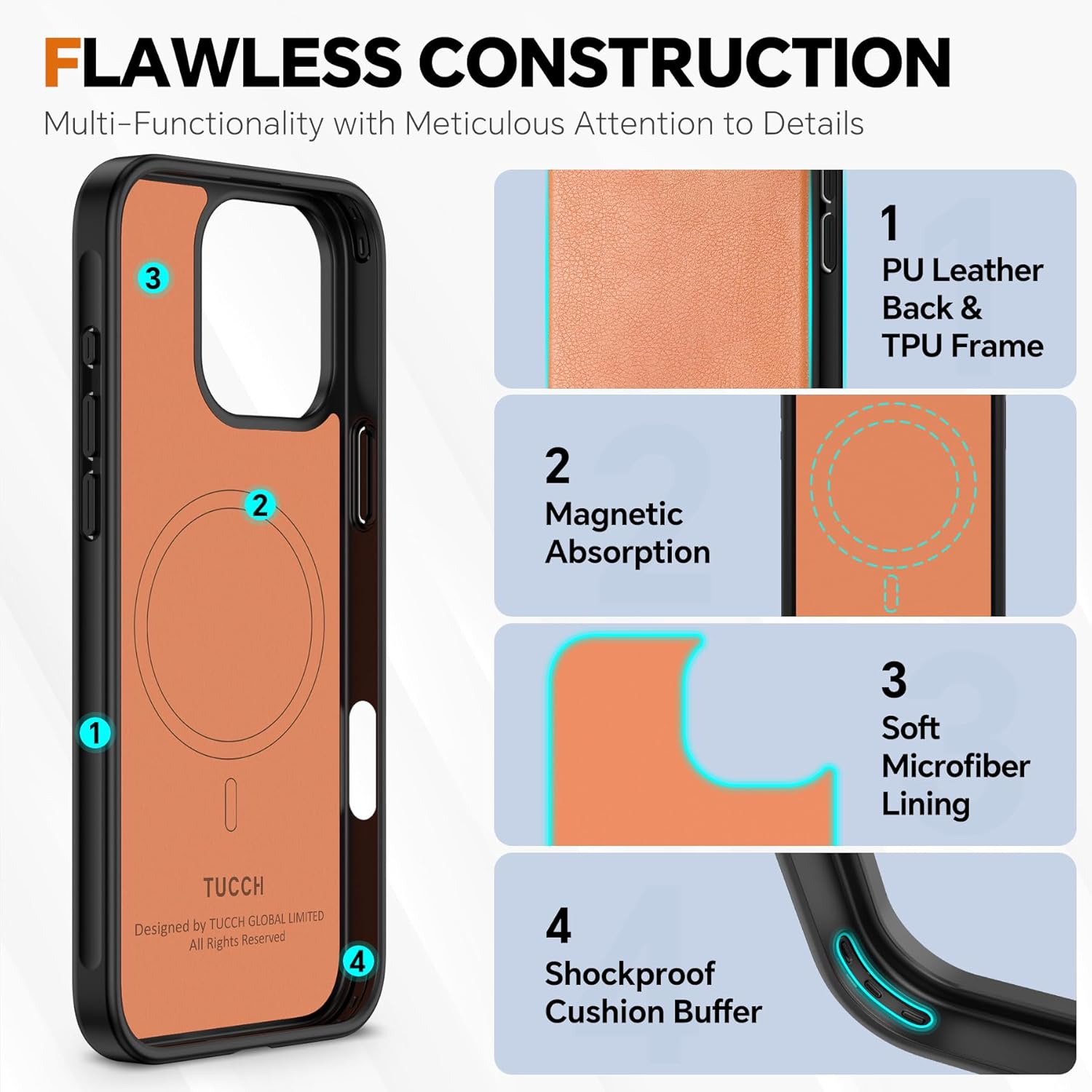 TUCCH Case for iPhone 16 Pro, [Detachable] 2 in1 Magnetic PU Leather Wallet with RFID Blocking [Wireless Charging] 4 Card Slot Kickstand Removable Shockproof Cover for iPhone 16 Pro, Pink