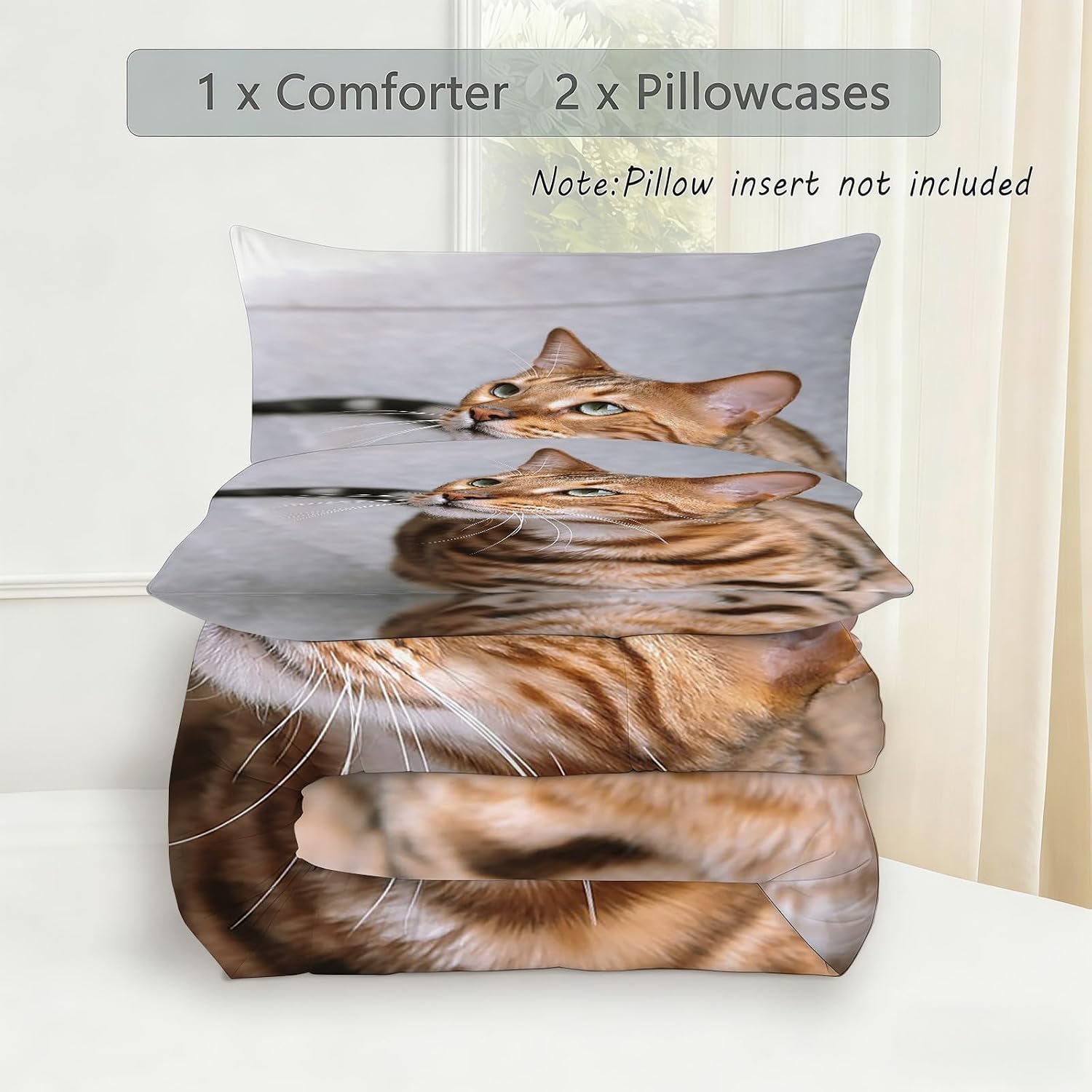 Leopard Cat Twin Comforter Set, Gray Twin Comforter Luxury Soft Microfiber Fluffy Printing Duvet Insert, Quilt with 2 Pillowcases for Kids and Adults YUb2666