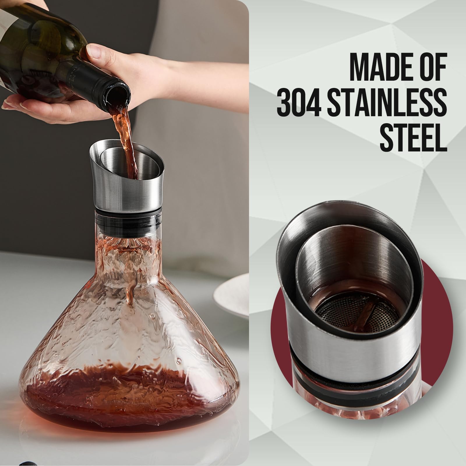 Aerador Filtro Iceberg Decantador De Vino Cristal Con Filtro Iceberg - 1500 Ml, Sistema De Aireación 12 Chorros, Base Estilo Iceberg Regalo Enófilo Decantador - 10