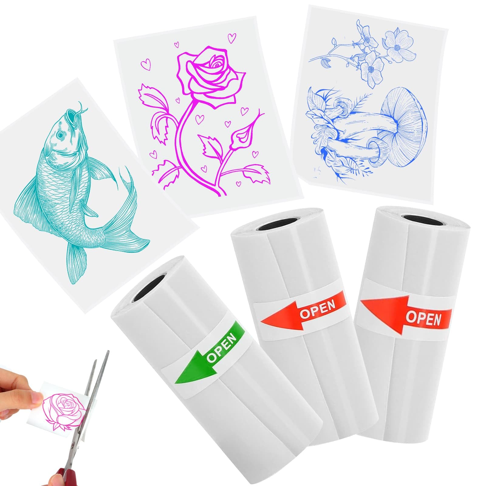 HuiJuKeJi Color Text Transparent Sticker Paper, Mini Printer Paper for Phomemo T02/M02/M02S/M02X/M02Pro, 53x28mm Clear Custom Self-Adhesive Thermal Printer Paper, Print Blue/Pink/Green, 3 Rolls