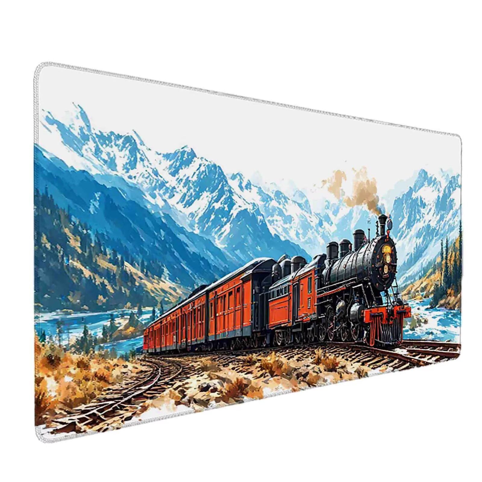 Tappetino Mouse Inverno Mousepad Treno Tappetino Mouse XXL 1200 x 600mm Sottomano Scrivania Grande con Base in Gomma Antiscivolo Accessori Gaming, Migliora Precisione e Velocità per PC, Laptop z8457