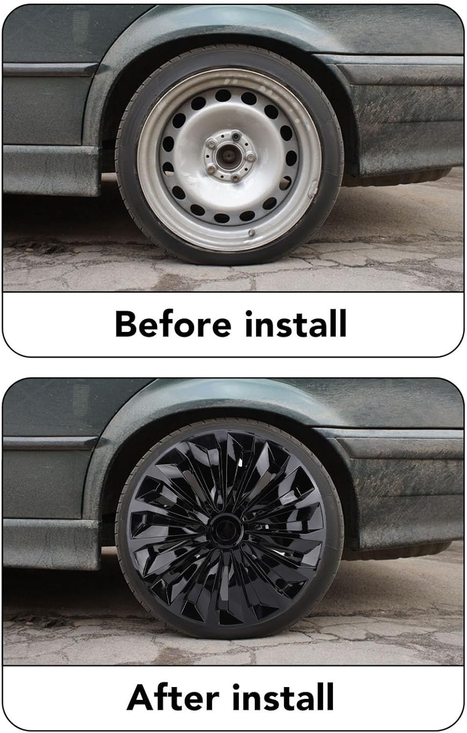 POCREATION 15in Hubcaps, 4 Pcs, ABS Material, Universal Fit R15 Wheel Covers for Most Cars Truck SUV, Black