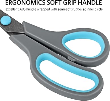 Asdirne Scissors, Teflon Coating All Purpose Scissors, Non-Stick Stainless Steel Blades, Ergonomic Semi-Soft Rubber Grip, Great for Craft, Office, School, Set of 4, 10/8.5/6/5, Blue&Gray
