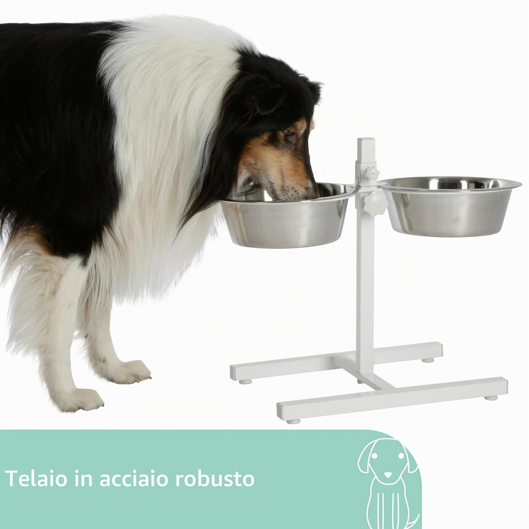Kerbl Food Bar, ciotola per l'alimentazione del cane, regolabile in altezza, ciotole in acciaio inox, 1800 ml, 2800 ml