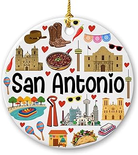 Lotacy San Antonio Symbols Colorful Christmas Ornament, Home Decor, San Antonio Gifts and Souvenirs for Men and Women