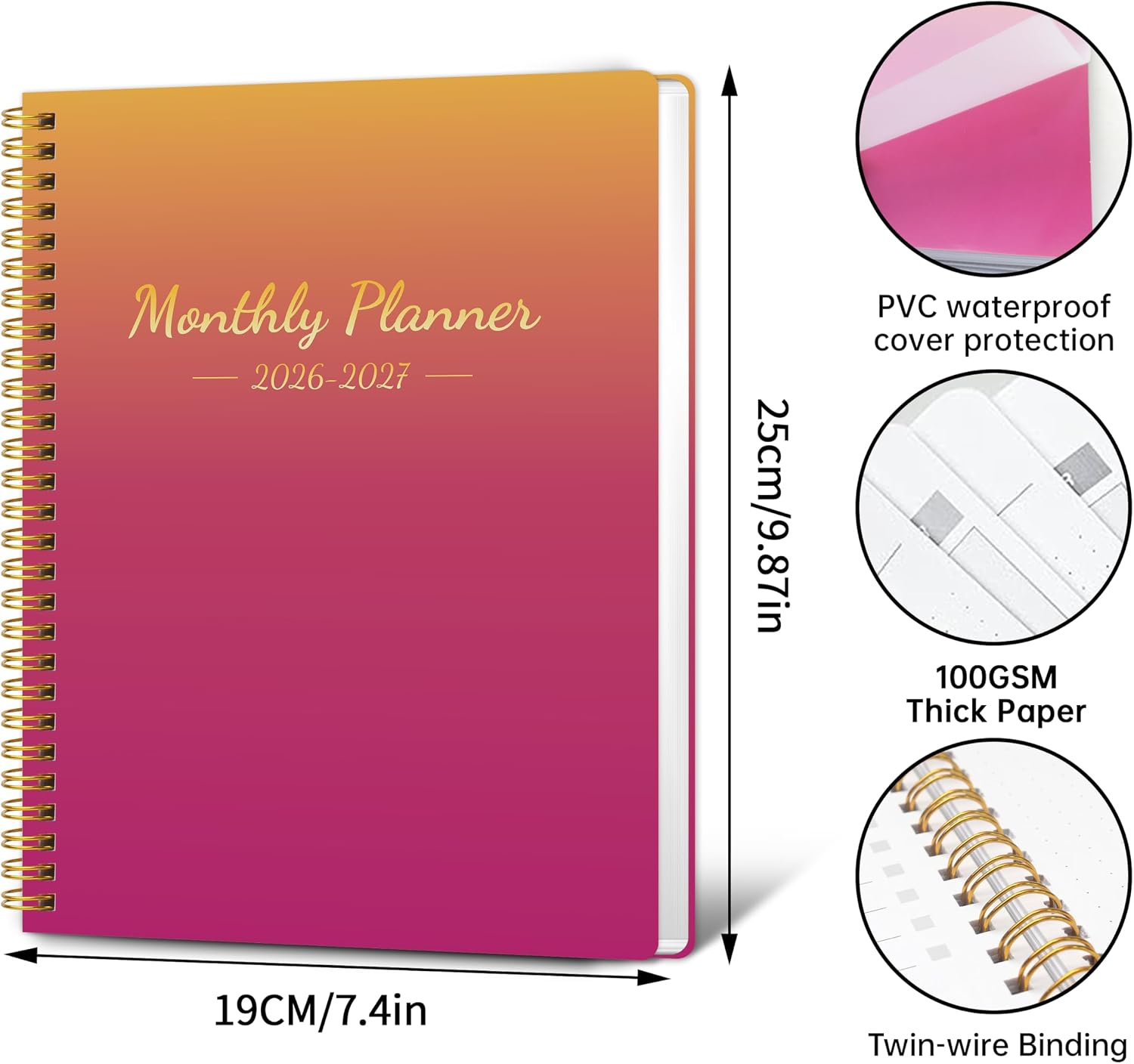 Monthly Planner 2026-2027, 2026 Calendar 24 Months Planner, 7.4"x9.4", JAN 2026 - DEC 2027, Personal Organizer with Monthly Goals, To-Do List, Habit Tracker, 24 Monthes for School Office Home Planning