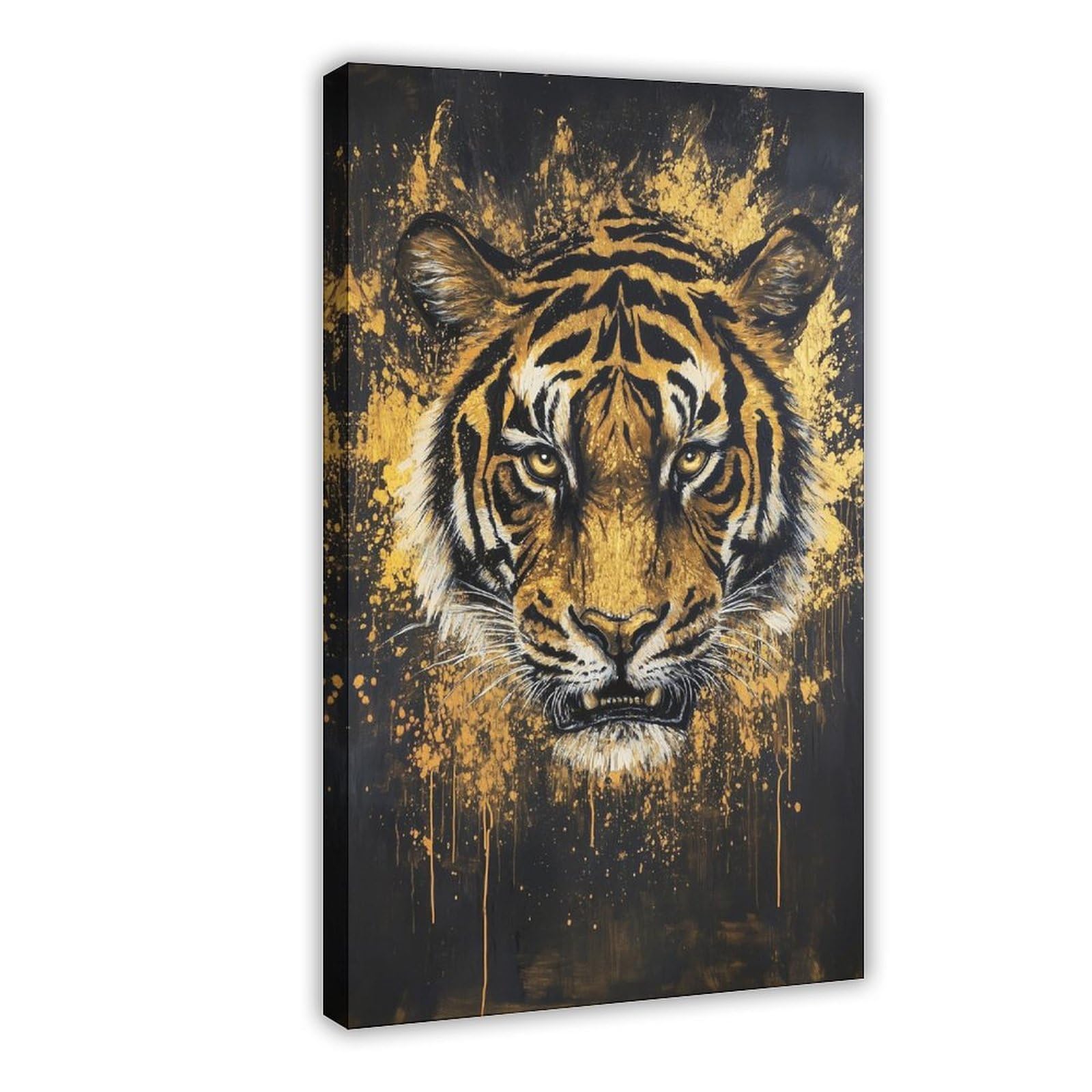 Bareronor Black Gold Abstract Tiger Canvas Poster Bedroom Decor Landscape Office Room Decor Gift 20" L X 30" W