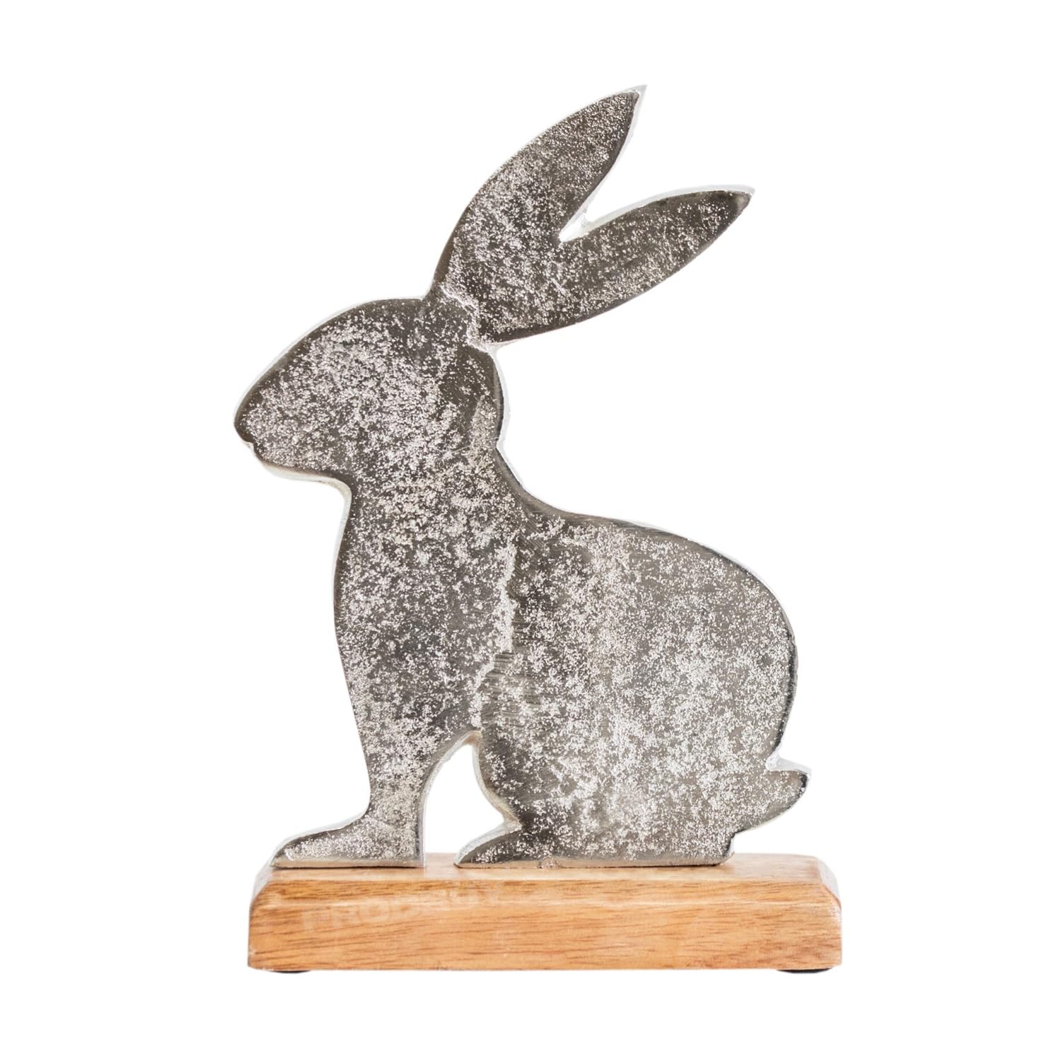 Darthome Silver Metal Rabbit Wooden Stand 22Cm Decorative Ornament Sculpture Silhouette