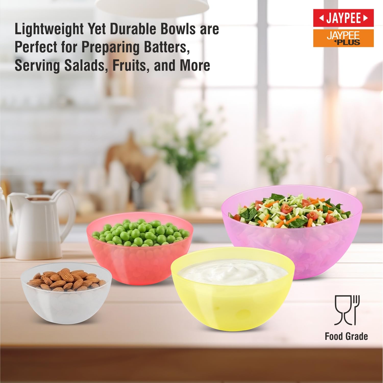 Jaypee Plus Mixing Bowl Set of 4 | Mixing Bowls for Kitchen | Mixing Bowl for Cake Batter | Snack Bowls Set of 4 | Multipurpose Bowl Big Size, Multicolour 4