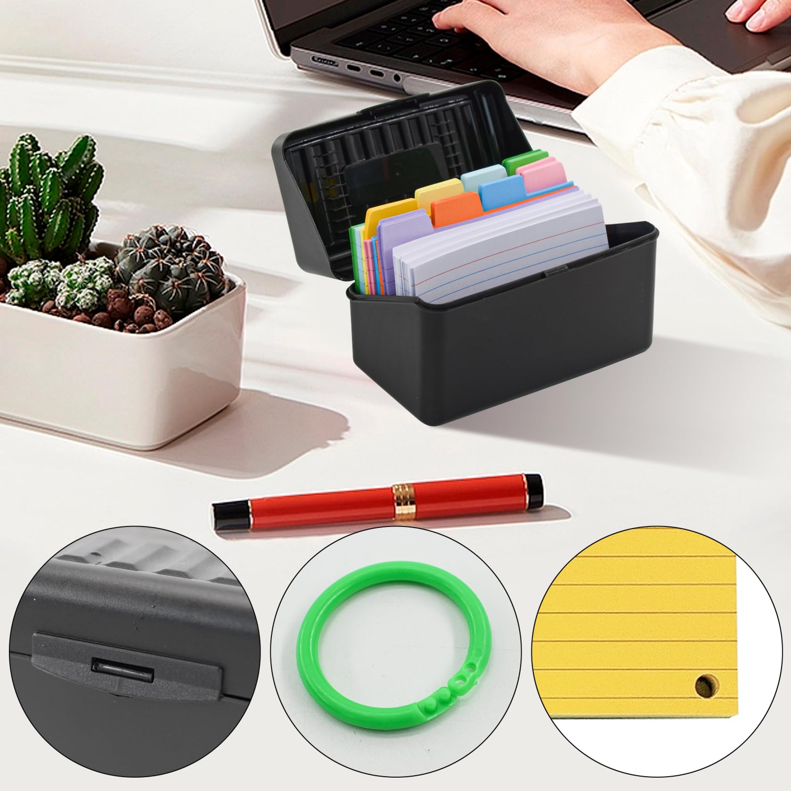 VANRA Index Card Holder 3x5 Flash Card Organizer Case (Black), 14.48 cm x 7.87 cm x 8.89 cm - Image 3